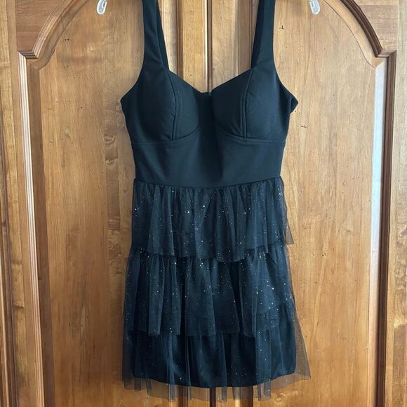 Cocktail evening DATE NIGHT dress by Crystal Doll layer glitter sequin tulle M - Picture 2 of 16